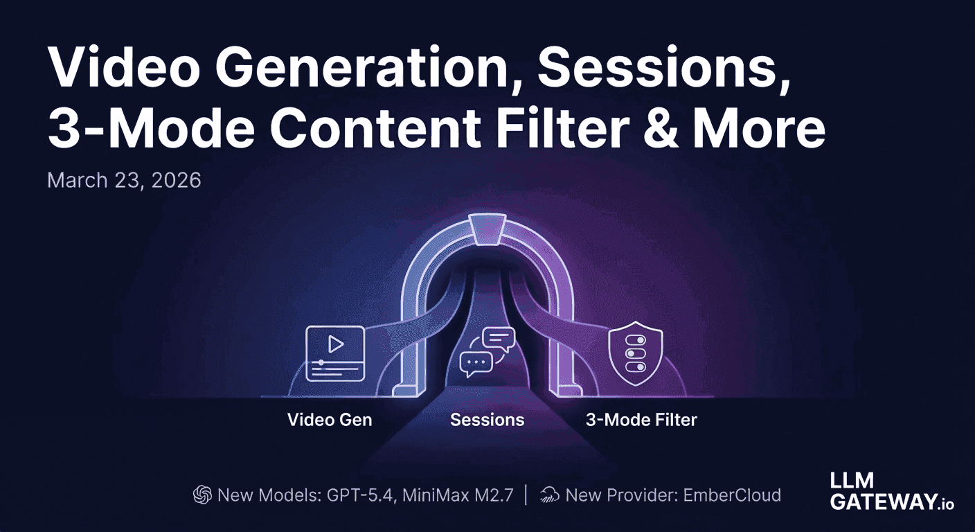 Video generation, sessions, and content filter now available on LLM Gateway