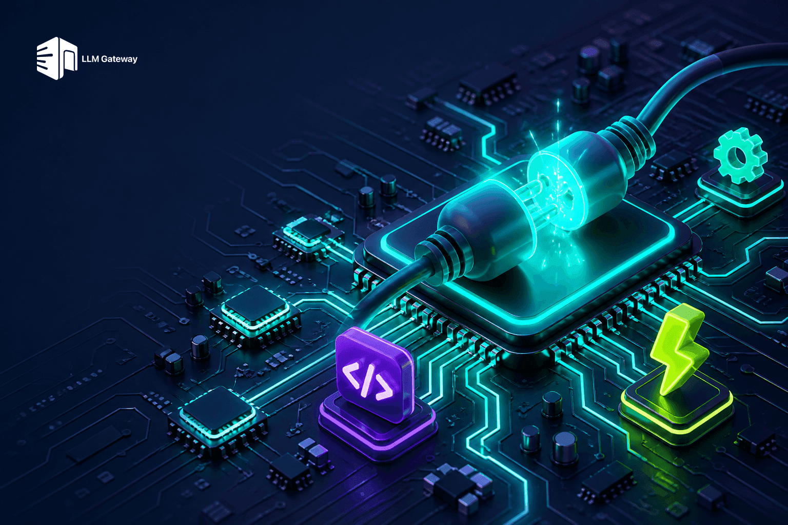 Kimi K3 API concept — a glowing API socket connecting to a large model chip on a circuit board