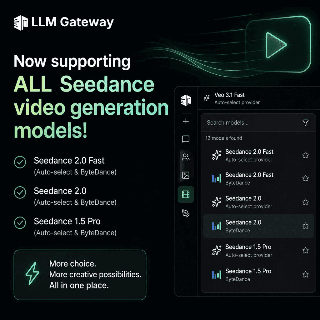ByteDance Seedance Lands on LLM Gateway: Three Video Models, One API ...