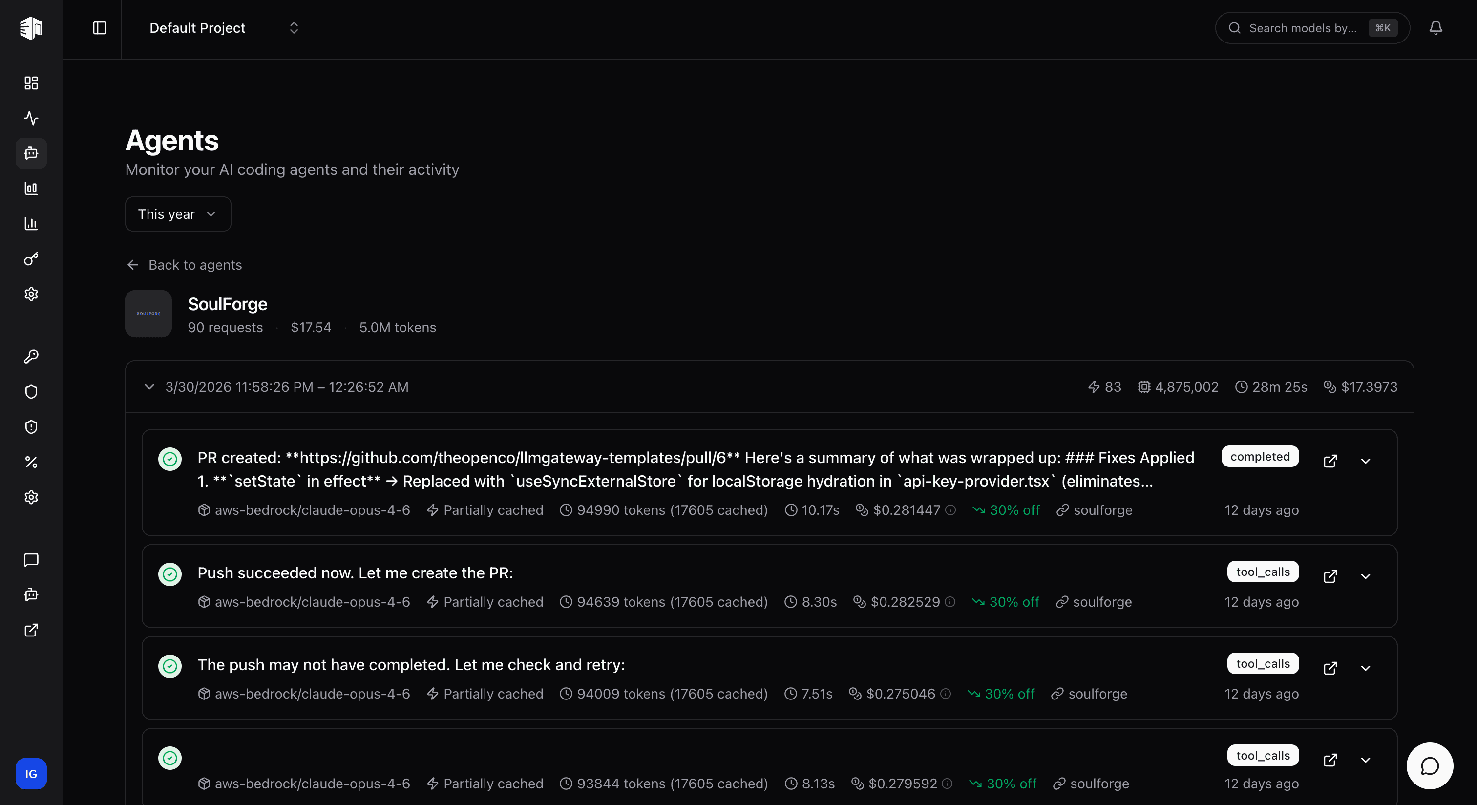 Agent detail expanded in dark mode