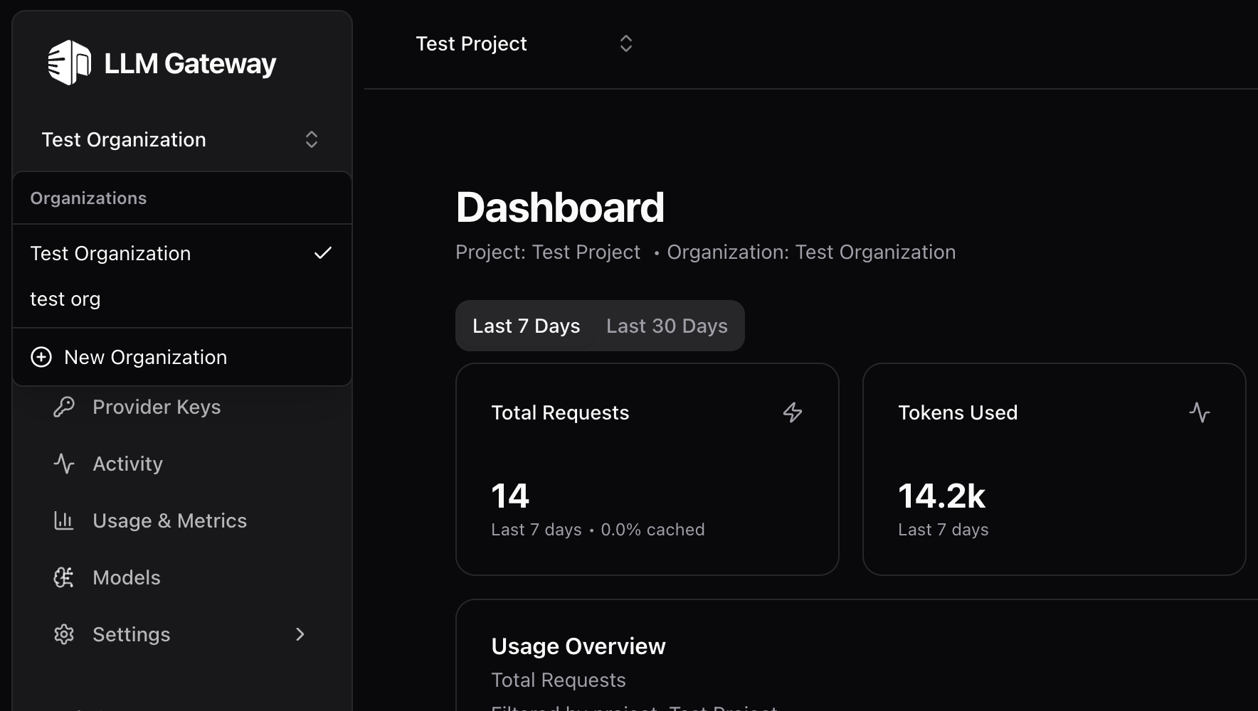 Updated dashboard showing improved project context and organization management